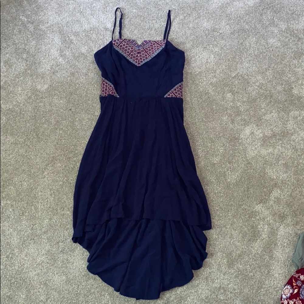 navy blue dress with cool pattern